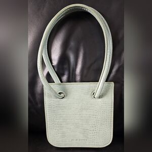 Melie Bianco Pale Sage Green Croc-Embossed Vegan Leather Tote EUC